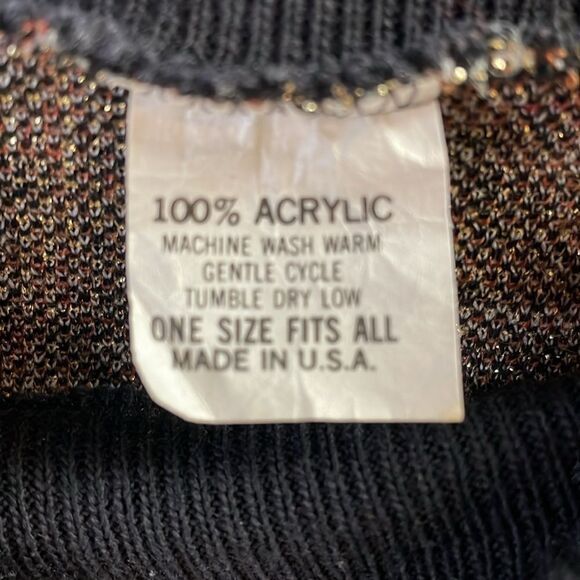 Vintage Pullover Metallic Paisley Pullover Festive Sweater Top, Black Gold, SZ L - Picture 4 of 7